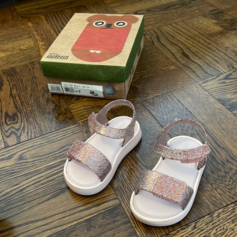 Mini Melissa Pink Glitter Sandals - size 7